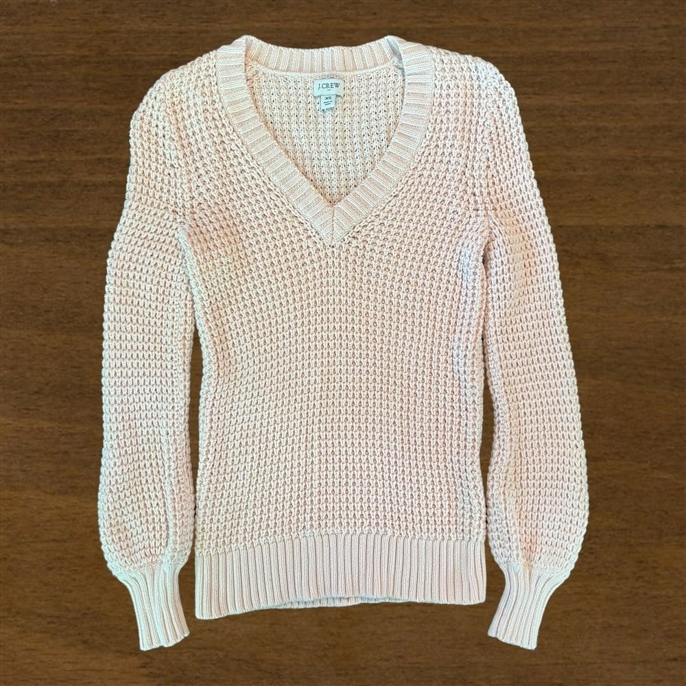 J.Crew Cotton Crochet Knit V-Neck Sweater Blush Pink XS - Picture 3 of 14